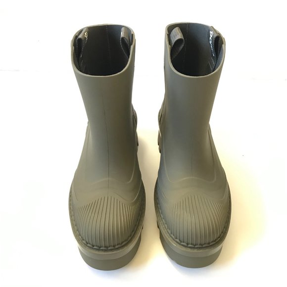 NWOB Chloe Raina Rain Boots Booties Womens 41 Grape Leaf Green Rubber Chunky NEW - Picture 6 of 15